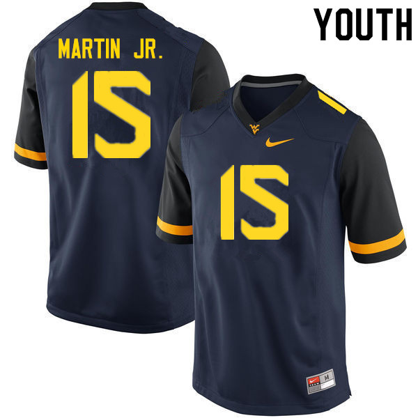 Youth #15 Kerry Martin Jr. West Virginia Mountaineers College Football Jerseys Sale-Navy - Click Image to Close